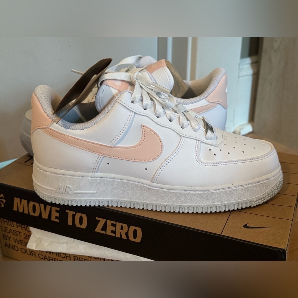 White/Coral Nike AirForce size 7.5. Brand new with tags in box.